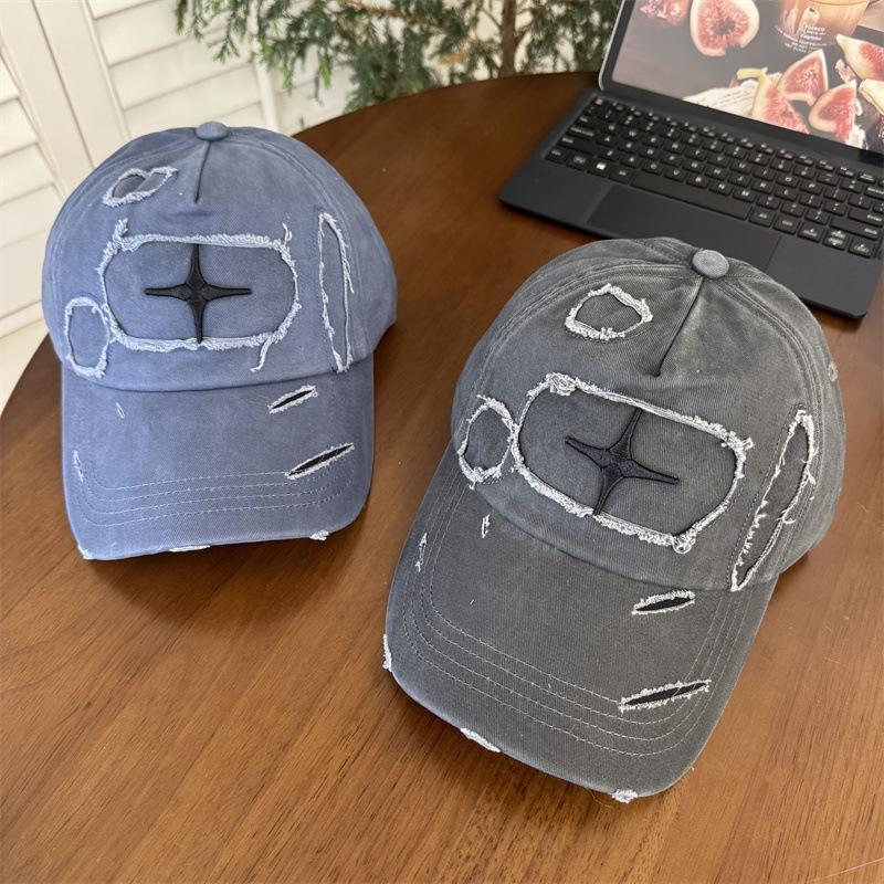 Retro Hole Three-dimensional Embroidery Cross Cap Unisex Four-season Sunscreen Baseball Cap Youth Shopping Trendy Hat