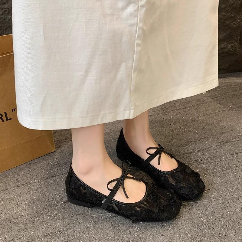 French new summer fairy wind girl wearing versatile soft-soled bow ballet single shoes woman