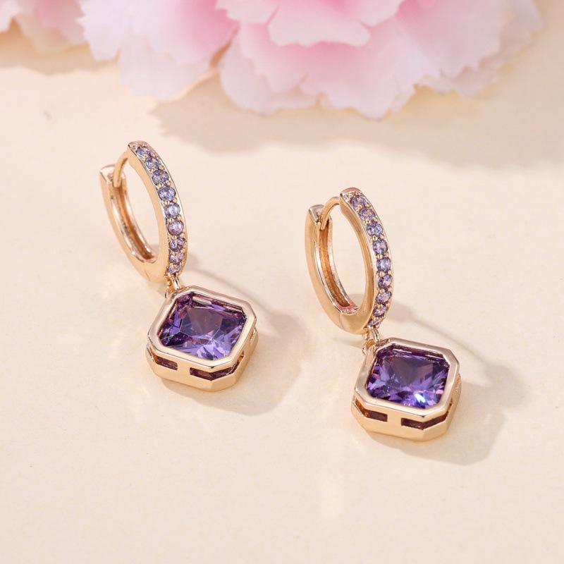 Zhe Huang earrings champagne gold purple diamond square stud earrings temperament versatile jewelry