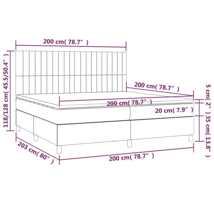 VidaXL Sommier à Lattes de Lit avec Matelas et LED, Lit Rembourré avec Tête de Lit, Lit Double, Lit Adulte de Chambre, 3135067