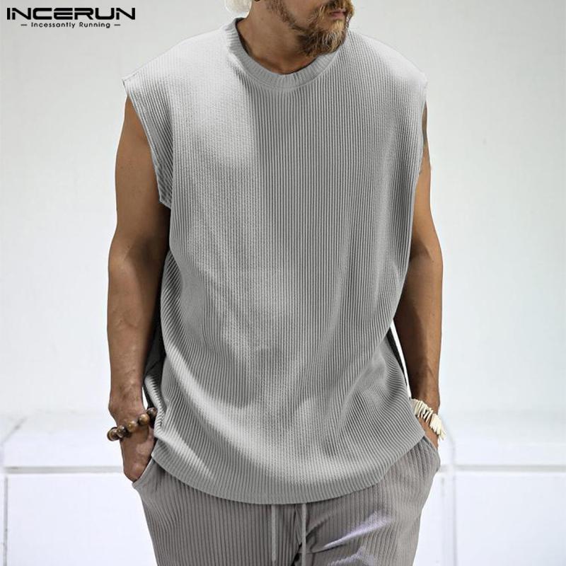 

INCERUN Летние мужские однотонные свободные топы без рукавов