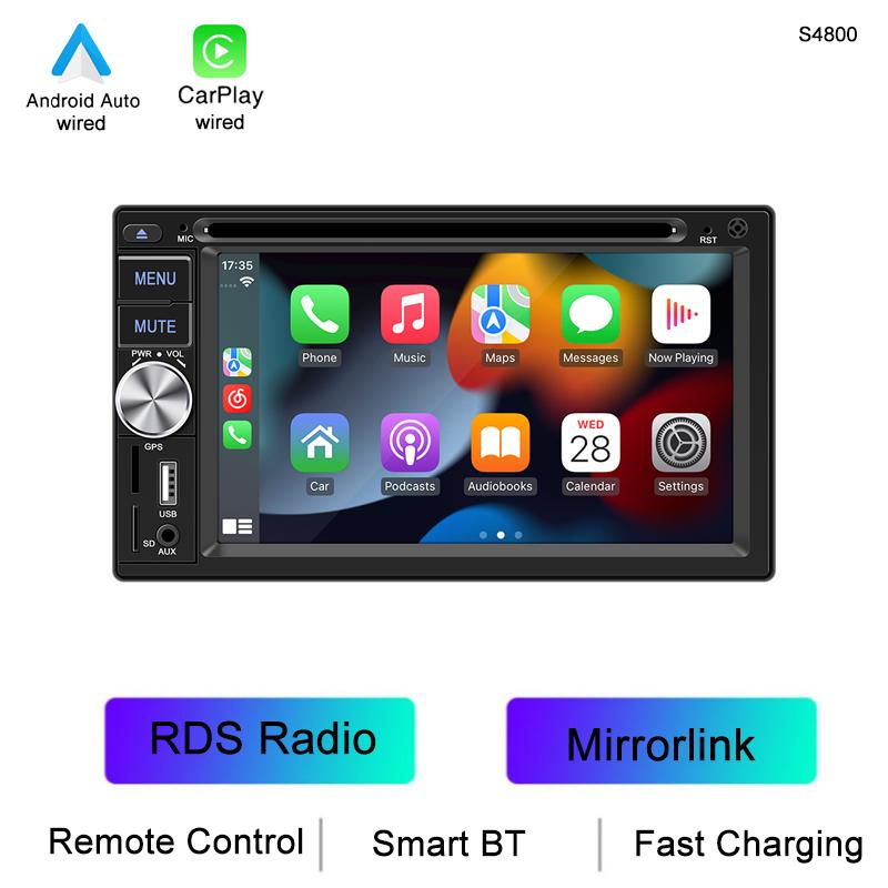 

BQCC 2 Din 6.2“ Universal Car DVD Player Mirrorlink BT USB AUX Wired Carplay Android Auto RDS Radio Fast Charging Car Stereo