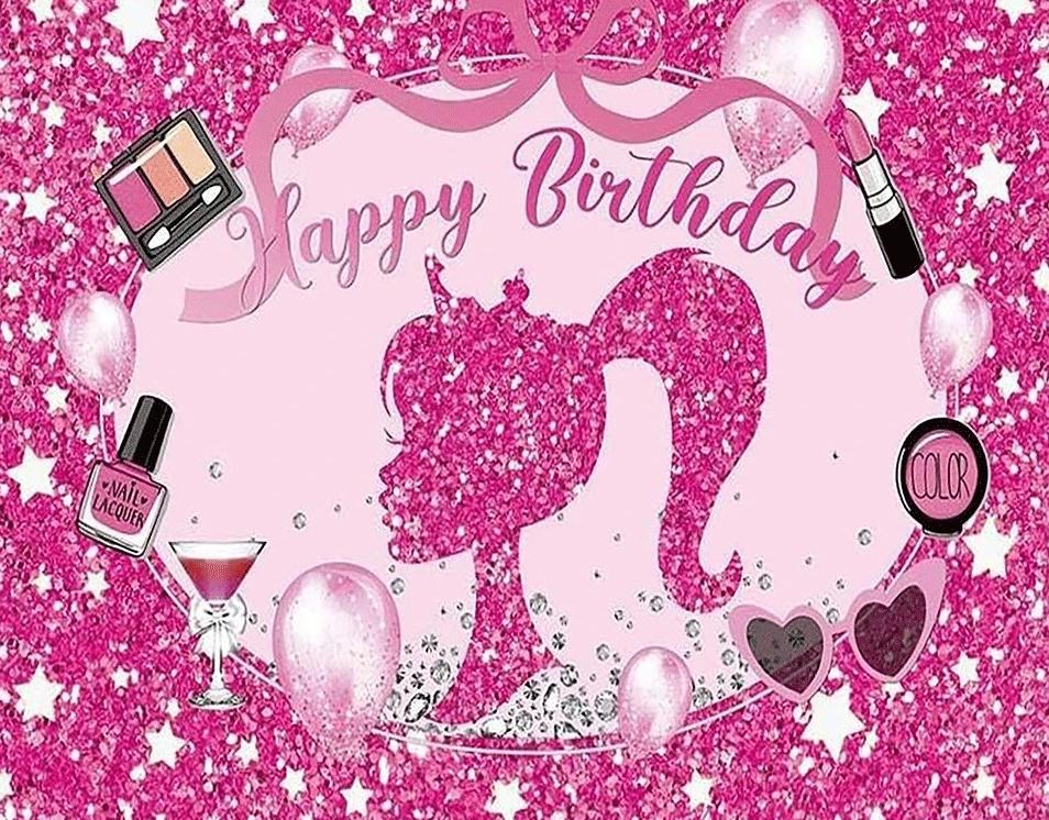 Sparkling Makeup with Hot Powder and Spa Themed Banner Backdrop Sparkling Stars Birthday Party Decoration Photography Backdrop