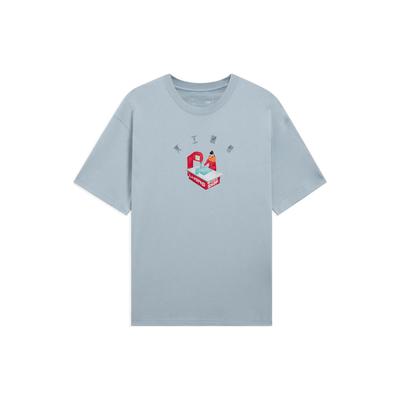Cartoon Text Muster Rundhals Pullover Kurzarm T-Shirt Herren Oberteile Blau AHSS333-6