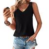 Summer Sleeveless V-Neck Hollow Out Vest with Lace Detailing