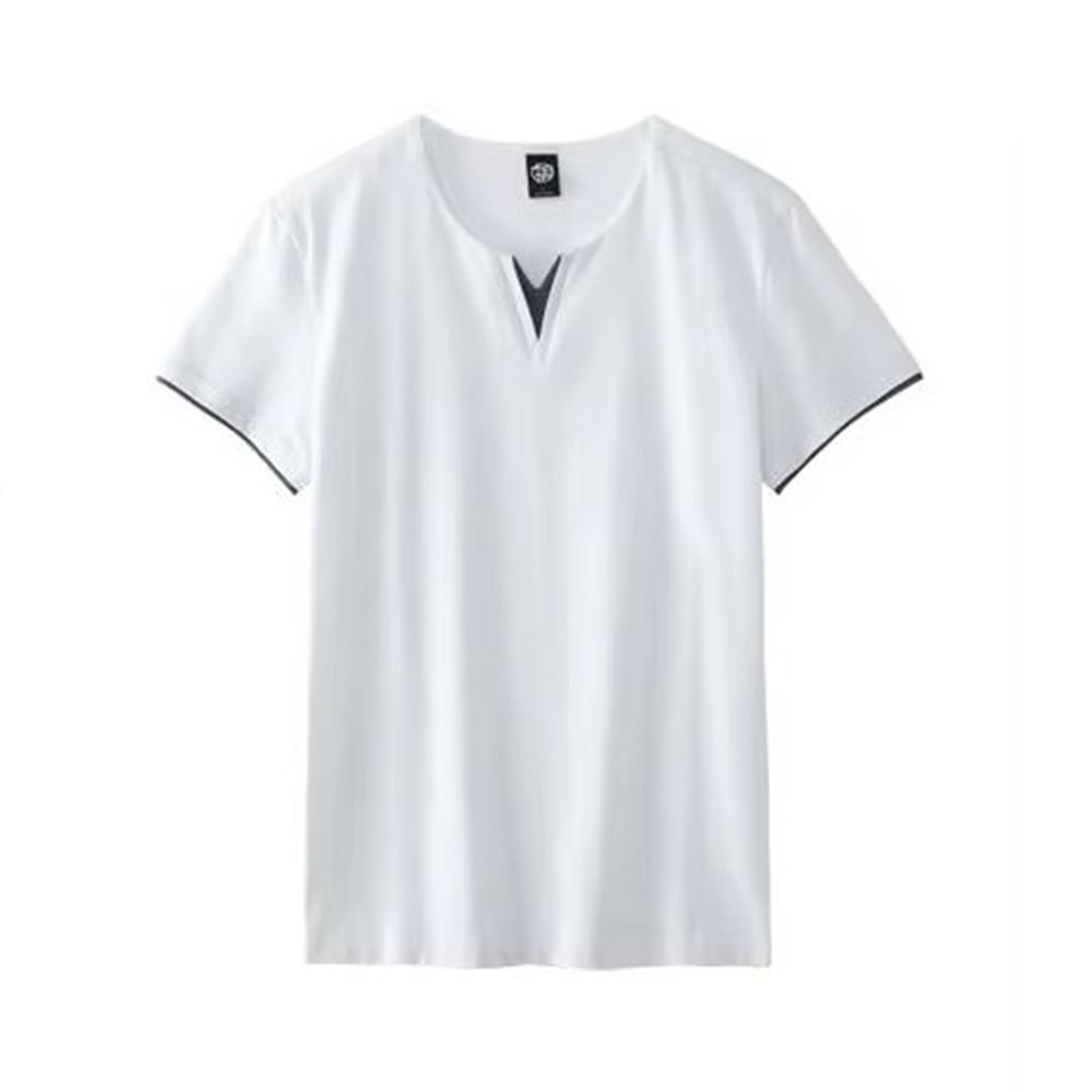 Men's Summer Casual Slim V-neck Cotton Short Sleeve T-Shirt Hundred Hawaii Men's Clothing Tops