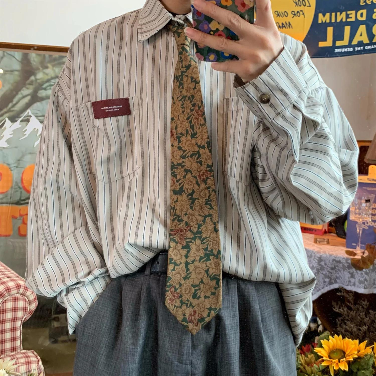 

Весна Лето Винтаж Высокая Полосатая Рубашка Куртка Мужская Свободная Одежда С Длинными Рукавами Топы Рубашки для Мужчин Одежда M серый