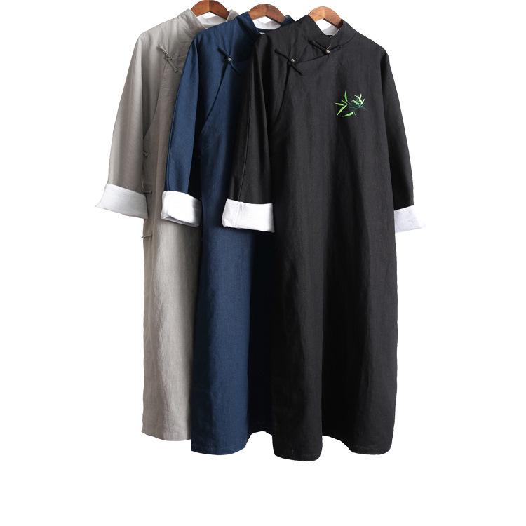 Men's Embroidered Bamboo Hanfu Long Gown Tang Suit Performance Costume