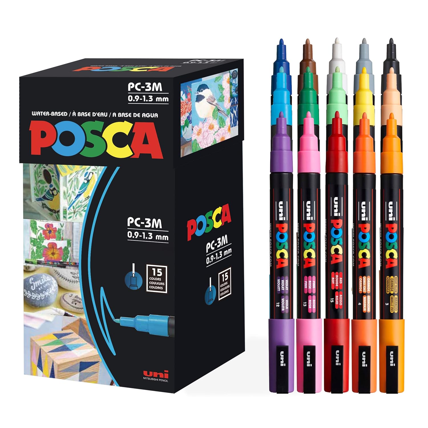 Posca Mitsubishi Pencil Water-based Pen Fine Point Round Tip 15 Colors PC3M15C
