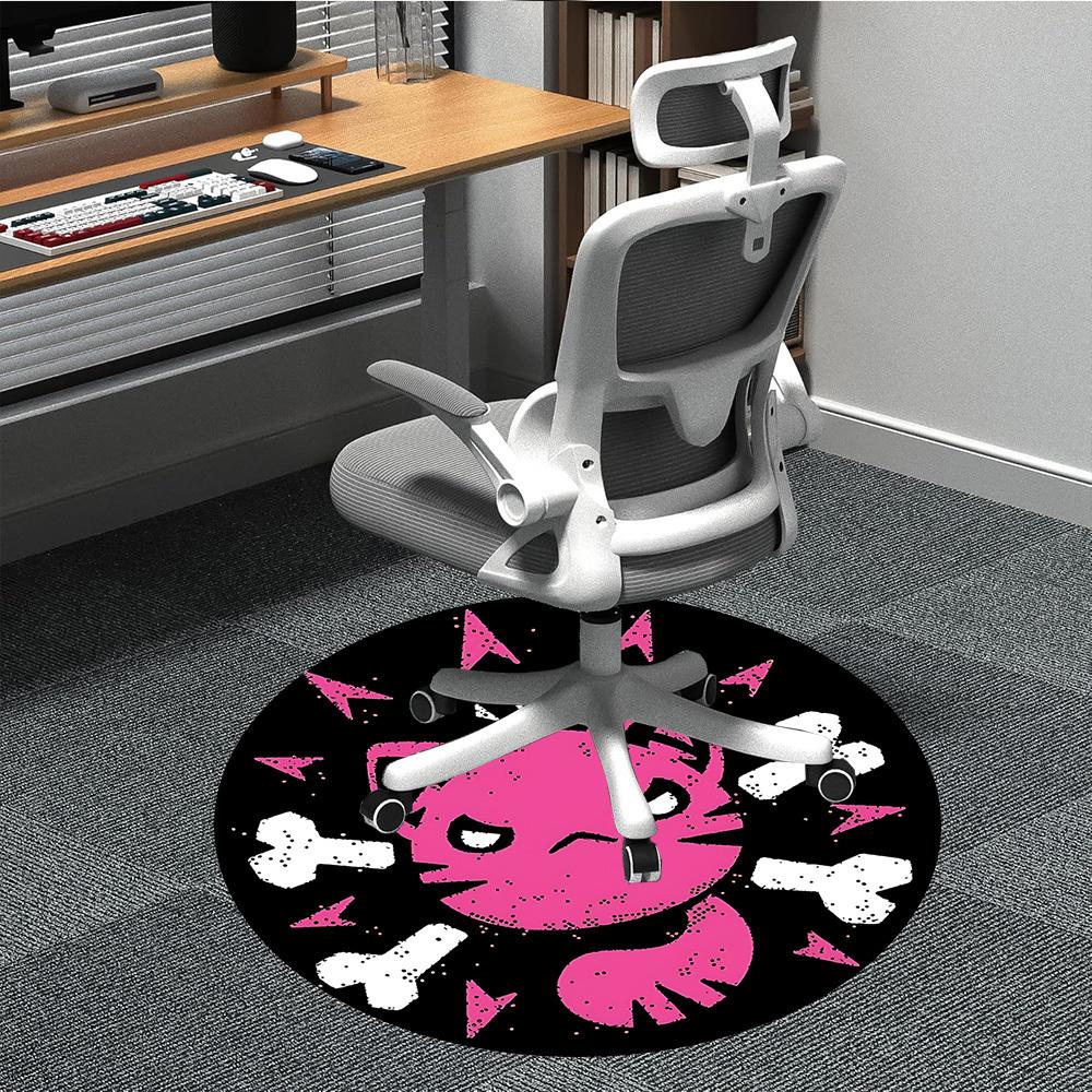 1pc Pink Cat Pattern Carpet, Round Non Slip Durable Large Size Office Carpet, Suitable for Office