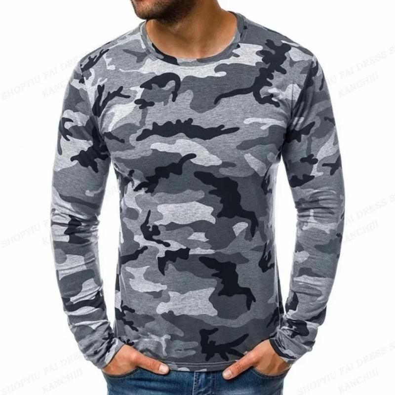 Men's Outdoor Camouflage Warrior Hunting Sports Long Sleeve Fashion Loose Round Neck T-shirt Top Military Tactics