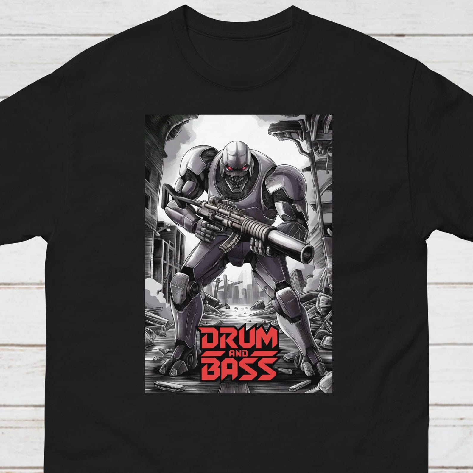 Drum and Bass Alien Robot T-Shirt – 174 BPM Rave Tee XL
