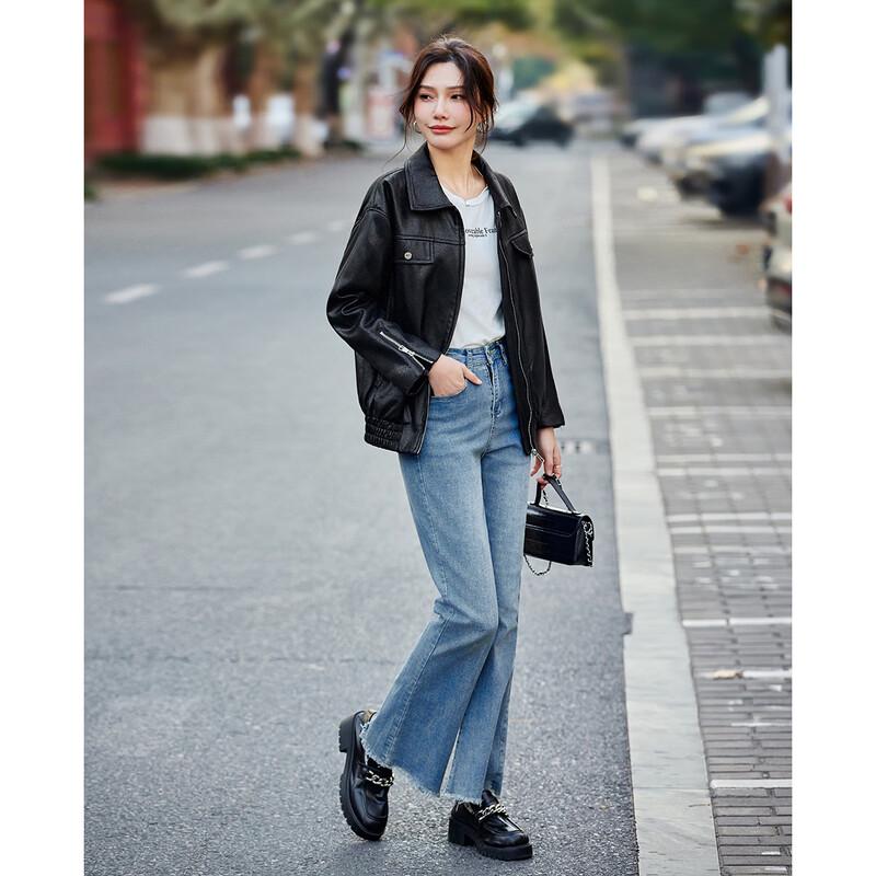 TERRE BLEUE Women's Short PU Leather Biker Jacket