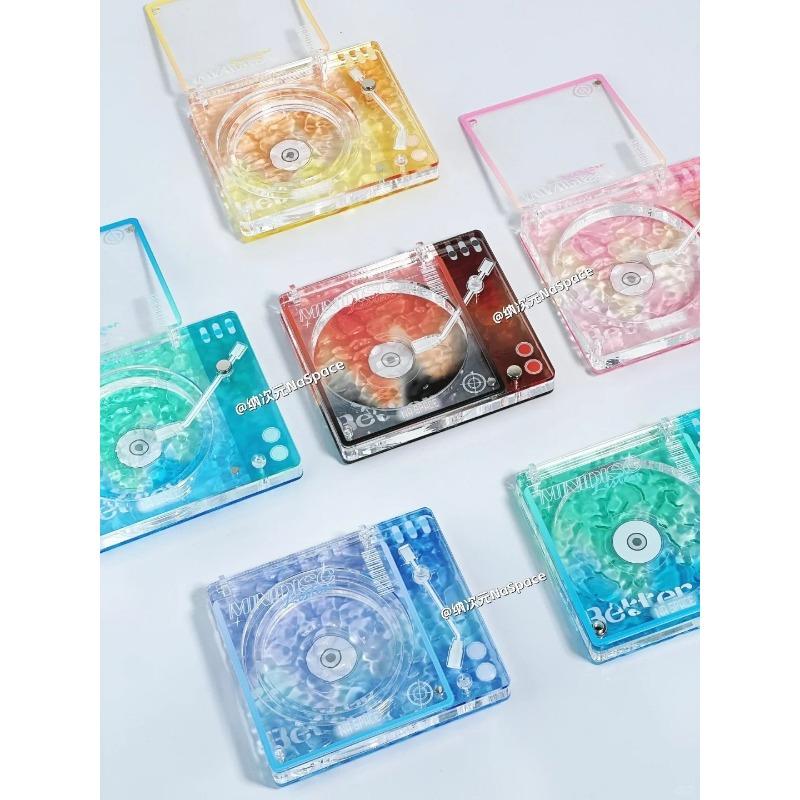 Water Ripple Record Player Shape Clear Acrylic Badge Display Stand Desktop Storage