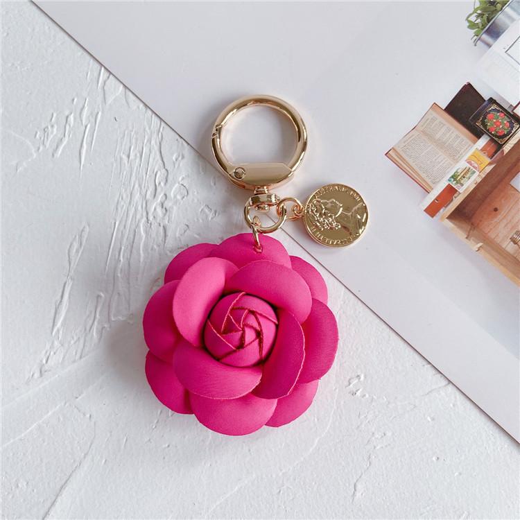 Stylish Leather Tea Flower Car Keyring Adorable Floral Bag Hanging Decoration