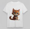 Women's Comfy Classic T-Shirt Reddish Cat Holding Coffee Mug Art Oversize Tee