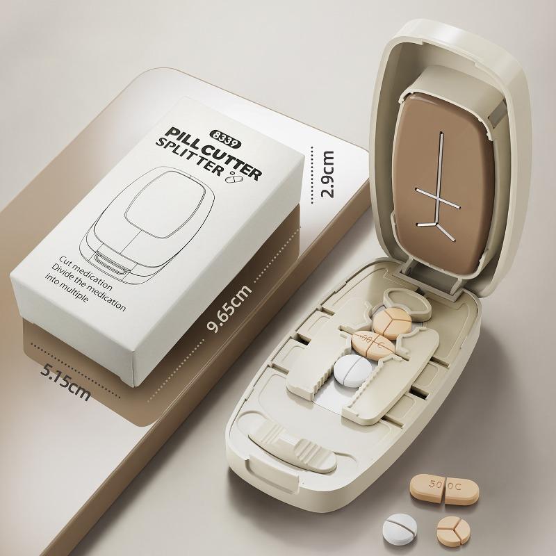 Multifunctional Pill Splitter with Storage Compartment 1/2 1/3 1/4 Precise Pill Cutting Portable Medicine Organizer