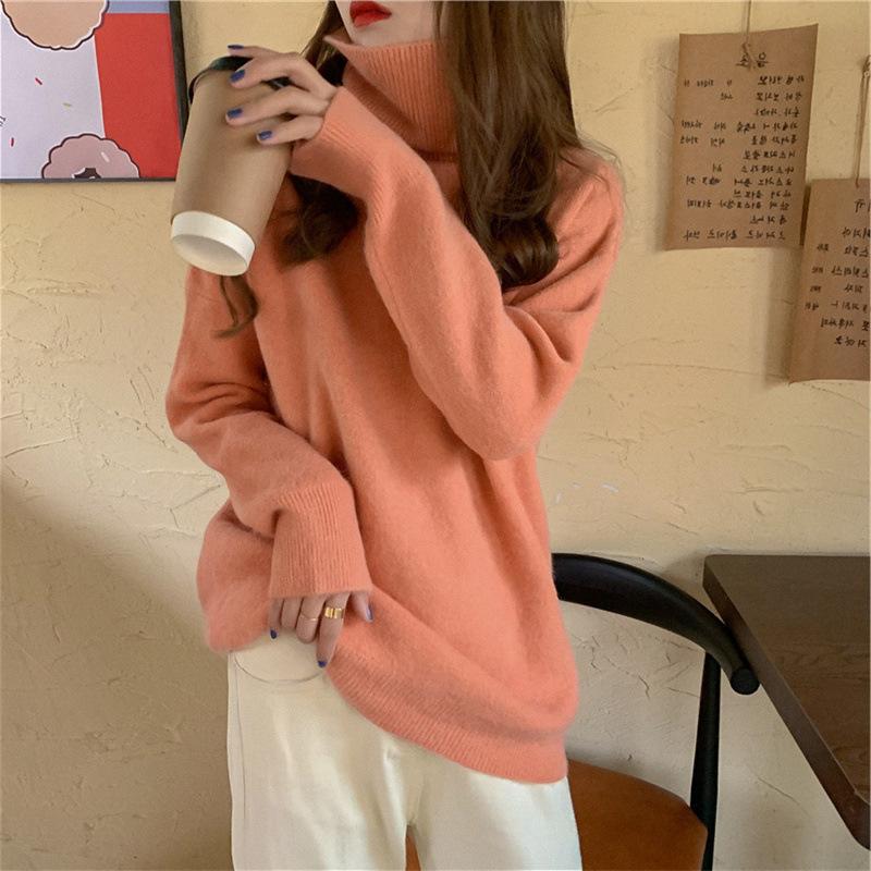 Autumn and Winter Casual Loose Wild High Neck Thickened Long-sleeved Knit Sweater Outside Sweater Women