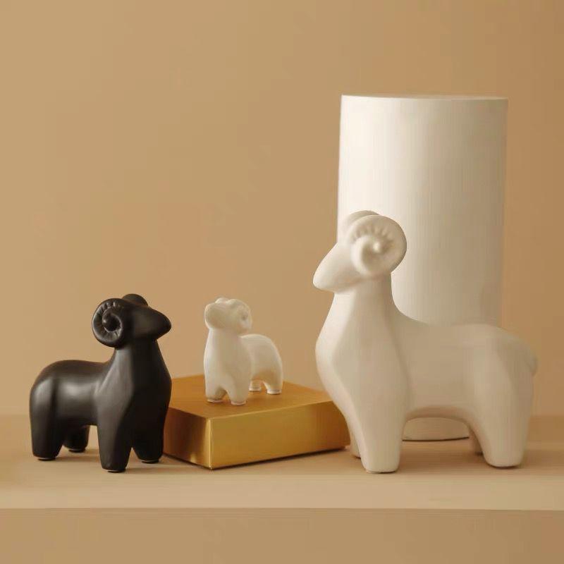 Keramik Baumwollschaf Figuren Miniaturen Abstrakte Tiere Schwarz Weiß Figur Skulpturen Heimdeko Ornamente Porzellan Handwerk