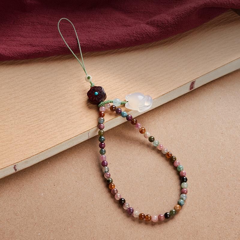 Original Natural Candy-colored Tourmaline Phone Strap Wrist Strap Phone Case Hanging Chain Phone Lanyard Chain Cord