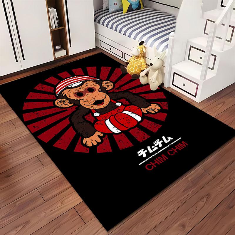 Monkey Design Red Stripes Carpet suitable as a non-slip mat for the living room or bedroom sofa
