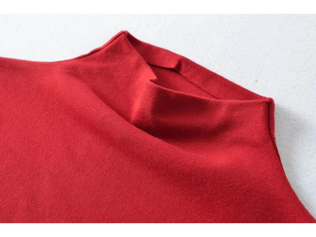 Pure Desire High Neck Slim Fit Mid-Sleeve Dress for Women – Waist-Cinched Hip-Hugging Skirt