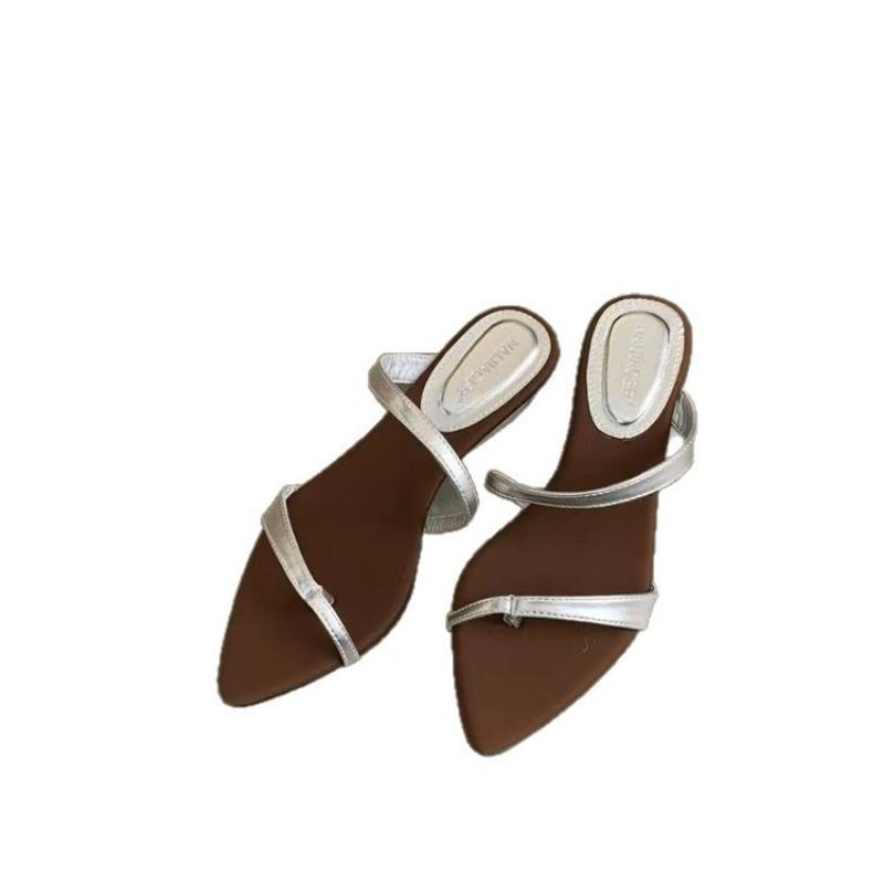 Pointed Slope Heel Set Toe Cool Slippers Women's Summer Wear New Niche Thin Strap One-word Slippers Women