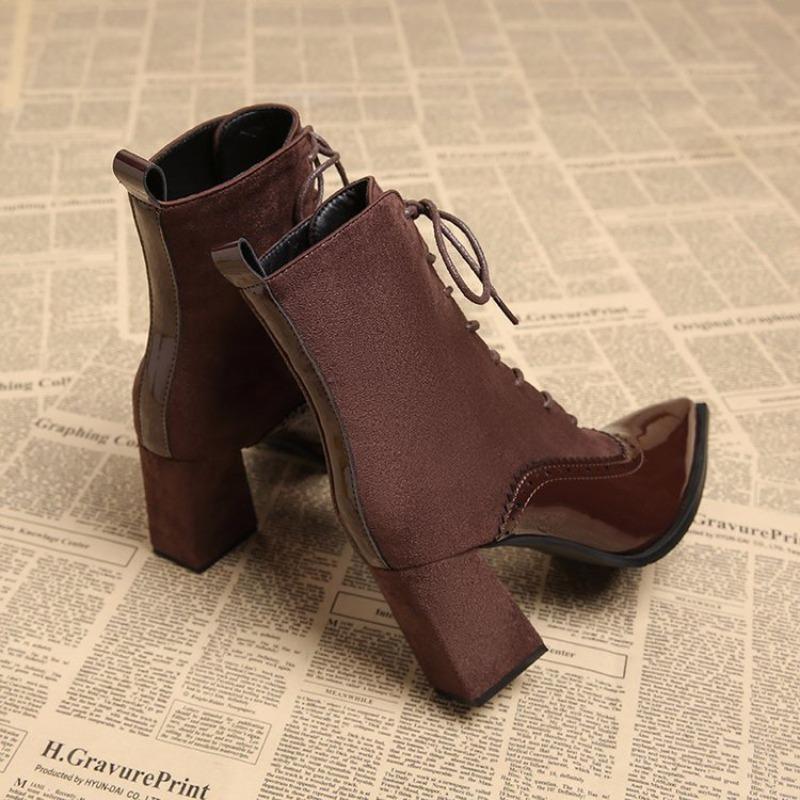 Fashion Pointed Toe Women Ankle Boots Sexy High Heels Leather Shoes 2025 Trend Autumn Boot Fashion Lace Up Goth Botas Mujer