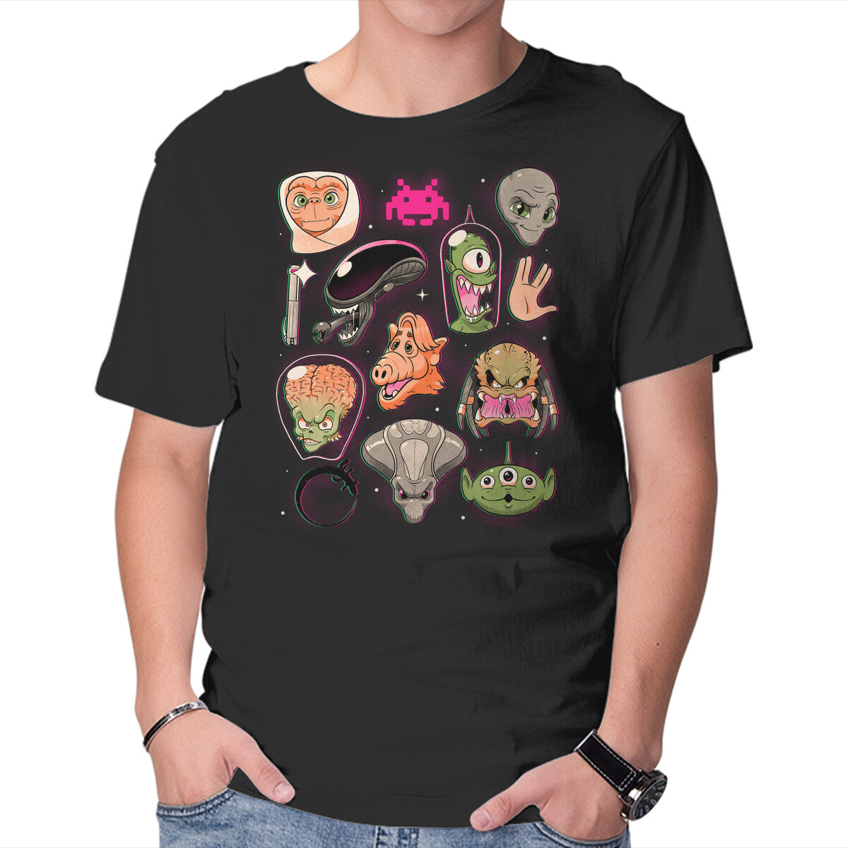 Unisex Crew Neck T-Shirt We Love Aliens Graphic Short Sleeve Casual Tee XXXL