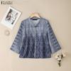 ZANZEA Women Ethnic Print Casual Stand Collar 3/4 Sleeve Cardigan Blouse