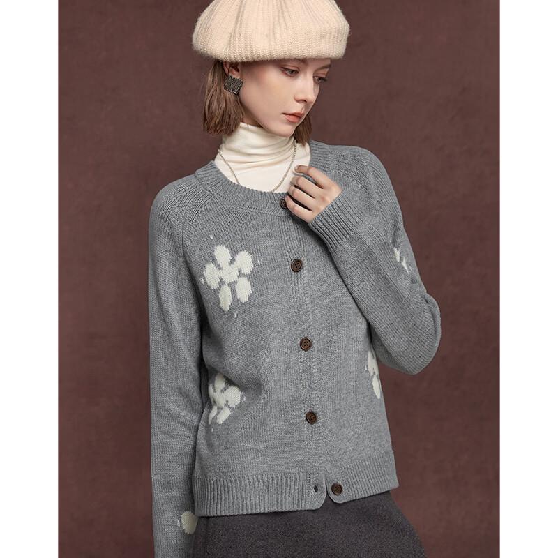 Women's French Style Wool Blend Jacquard Knit Cardigan