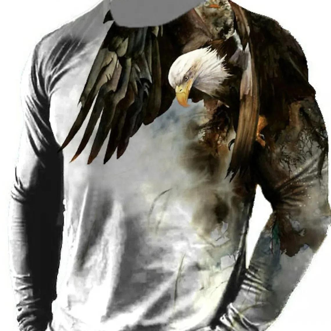 

Старовинний чоловічий одяг з довгими рукавами і принтом орла, надрукований 3D, вуличний вуличний одяг з довгими рукавами, спортивний, модний, повсякденний, оверсайз, з довгими рукавами 6XL