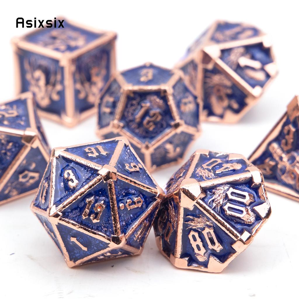7 Pcs Dark Blue Skull Metal Dice Solid Metal Polyhedral Dice Set Suitable for Role-Playing RPG Board Game Card Game