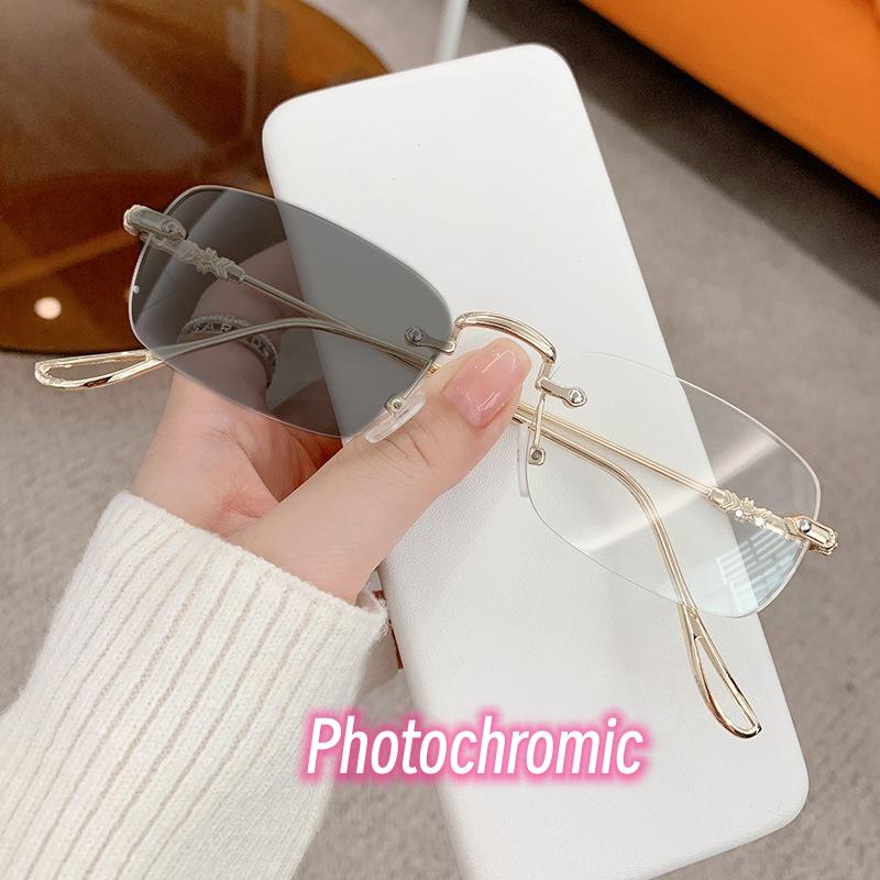 Unisex Rimless Photochromic Glasses Anti Blue Light HD Vision 0 To -4 0 Short Sight Presbyopic Eyewear