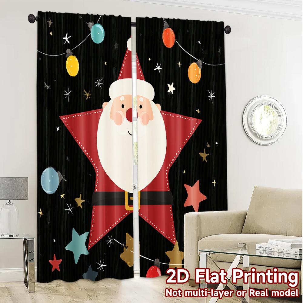 2pcs,Curtains Cartoon Santa Claus Popular Light Filtering Curtains 100% Polyester Curtains Decorations For Home Perfect for