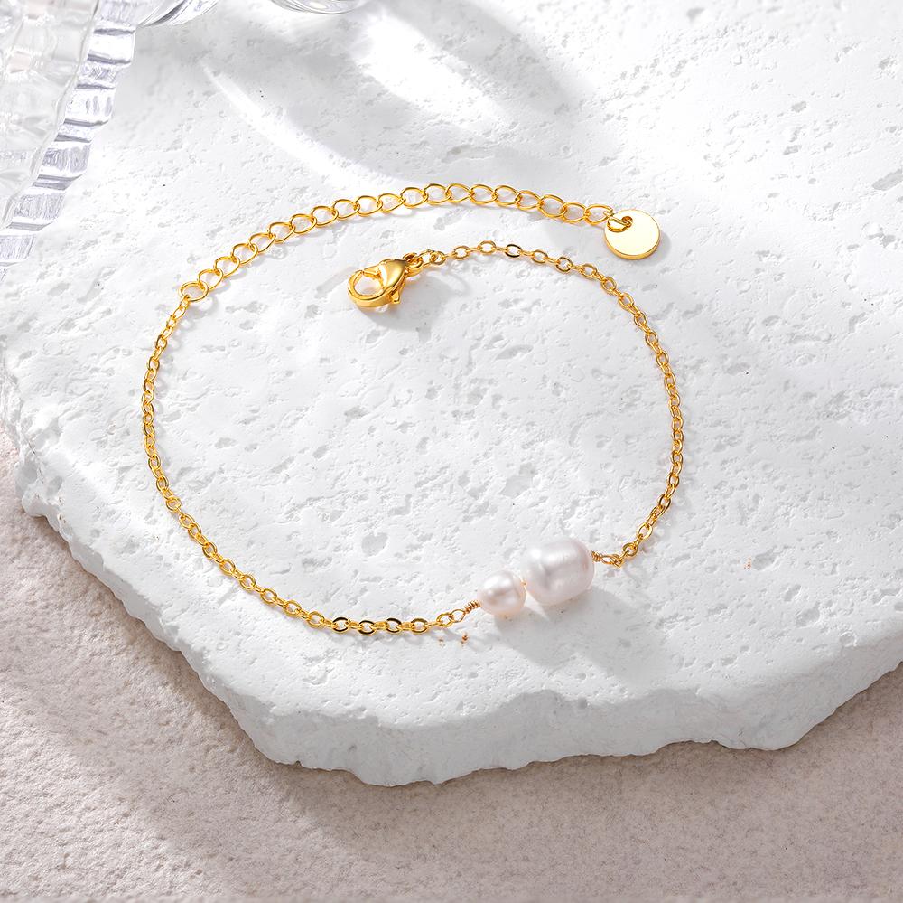 Pulseira de Pérolas de Água Doce Dourada com Contas da Moda para Mulheres Pérolas Naturais com Pulseira de Corrente de Elo Pulseiras Joias com Pingentes