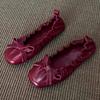 Fashion Red Bow Pleated Design Brand Ballet Flat Shoes Women Retro Round Toe Shallow Mary Jane Shoes Comfortable Moccasin Casual Shoes