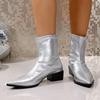 Fashion Women's Square Heel Boots Autumn and Winter 2025 French Pointy Rain Boots Solid Color Retro High-heeled Booties Zapatos Mujer