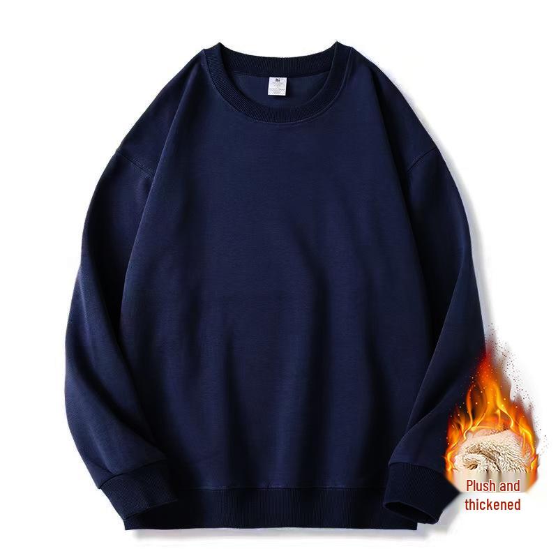Men's Plus Size Round Neck Solid Color Hoodie - Loose Fit with Velvet Base Layer for Couples, Suitable for Spring and Autumn.
