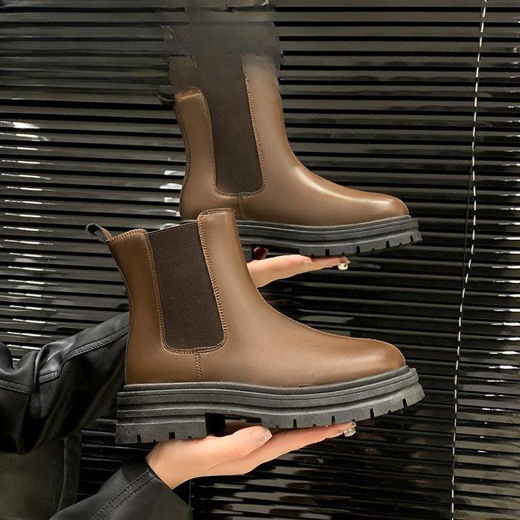 Fashionable and Comfortable Chelsea Boots Female Fall Inside Short Boots Thick Bottom Smoke Tube Boots