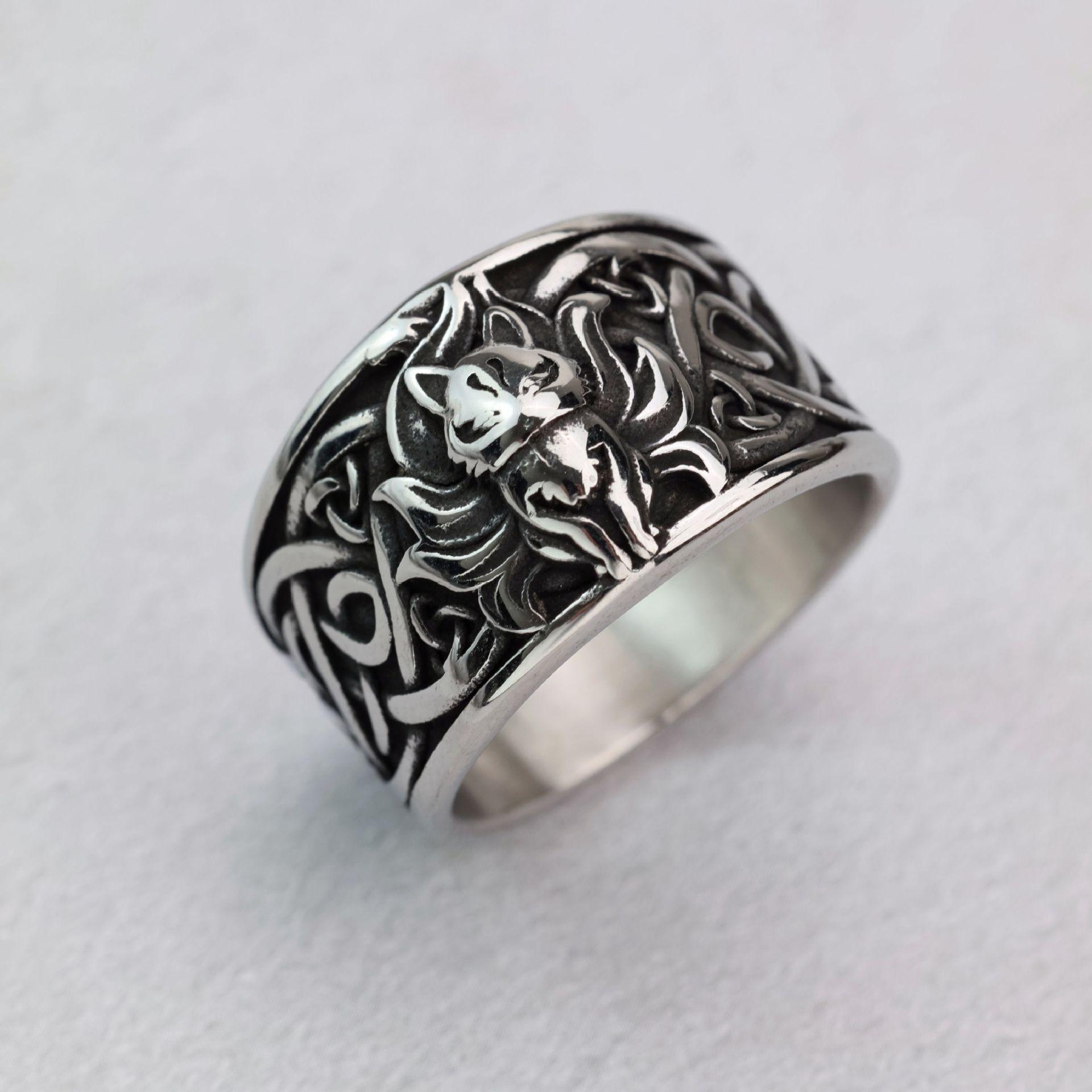 

Mens Nine Tails Fox Ring Stainless Steel Fashion Jewelry Trendy Accessories for Men no. 8 07201