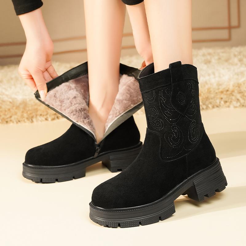 Fashion AIYUQI Western Cowboy Boots Women 2025 New Genuine Leather Winter Shoes Boots Women Short Tube Fashion Women's Snow Boots
