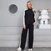 Conjunto de dos piezas de suéter de punto casual para mujer de otoño invierno, tops de manga larga tipo jersey y pantalón de pierna ancha, chándal