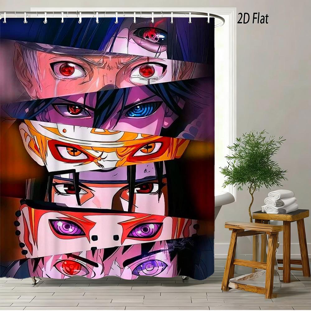 2D Flat Naruto Anime Hinata Hyuga Byakugan Yoga Pose Print Waterproof Shower Curtain For Bathroom Decor