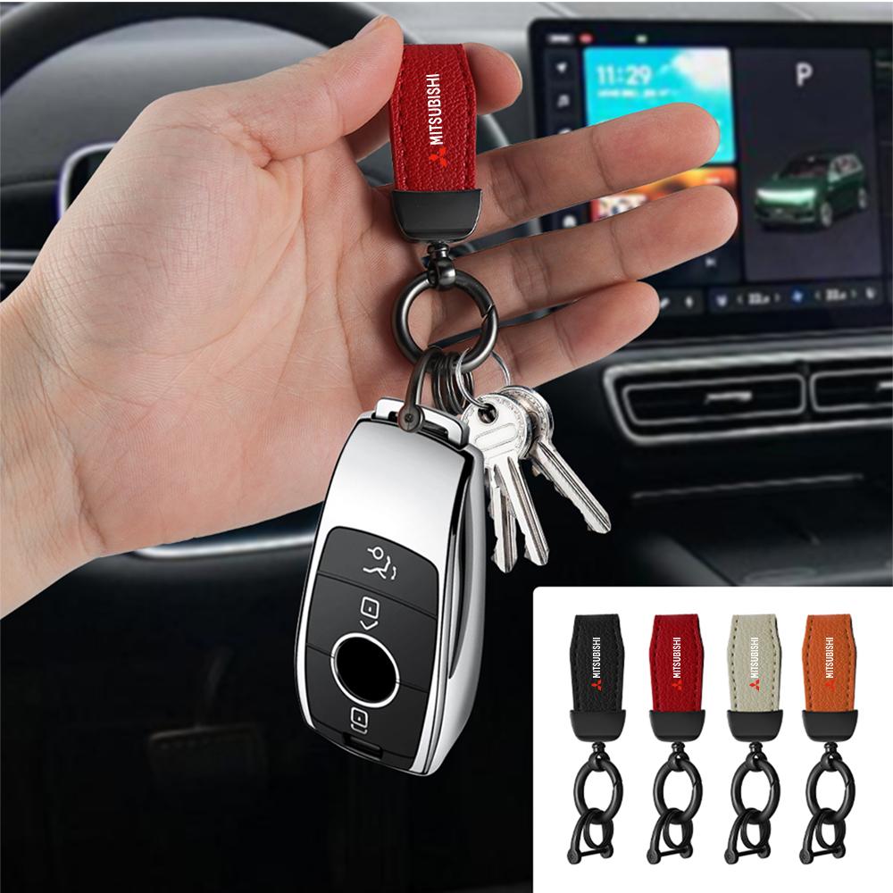sdbf9 1pcs Leather Keychain Car KeyRing Chain Holder Auto Key Accessories For Mitsubishi Asx Lancer Triton Galan Colt Evolution Evo