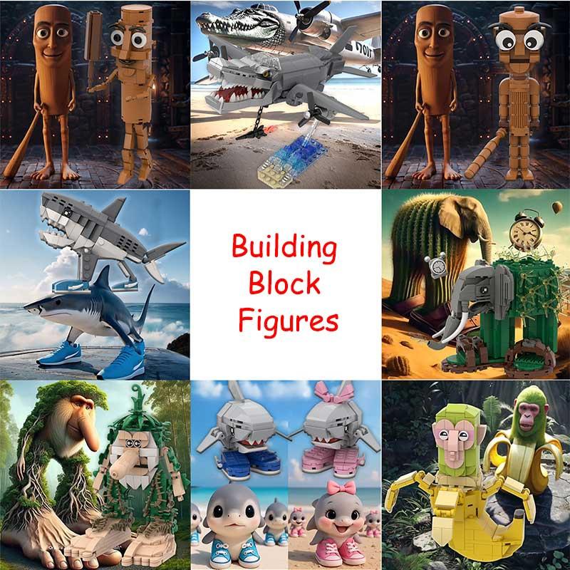 Italienische Brainrot-Figur Bausteine, Tung Tung Tung Sahur Tralalero Tralala Figur Bausteine