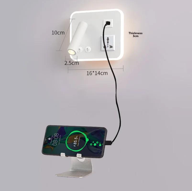 Creative LED Rotating Switch Wall Light USB Charging Port Living Room Corridor Decorative Wall Light Bedroom Study Reading Light