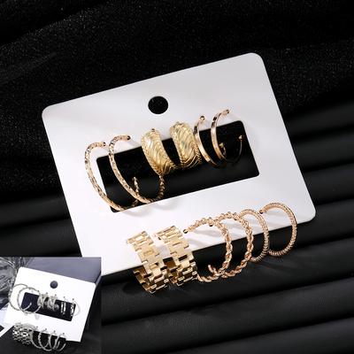 Ασημένια Φοιτητικά Σκουλαρίκια για Πάρτι Σετ Απλά Χαραγμένα Μοντέρνα Σκουλαρίκια με Γούρι Κομψό Γυναικείο Σέξι Σετ Σκουλαρικιών