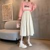 Herbst Winter Frühling Damen Cord Midi Rock Elegant Retro Hohe Taille Koreanischer Stil Schirmrock Elastischer Bund