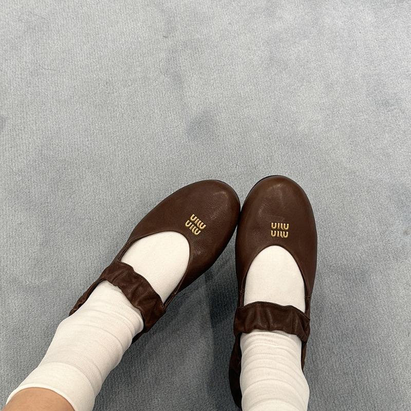 

Sheepskin version~ miu style leather soft-soled Mary Jane shoes women s ballet flats round head one-word belt single shoes laden shoes 35
